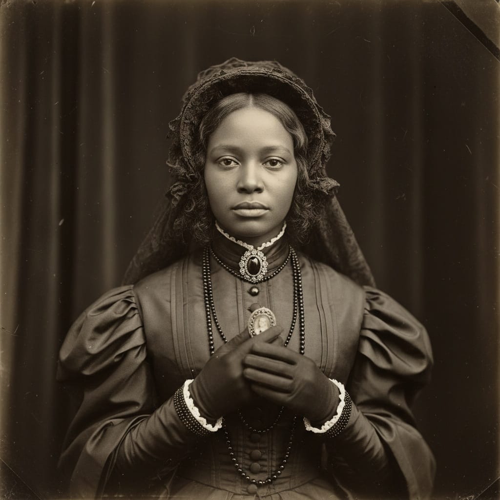 petite black woman mourning memorial portrait 73693085