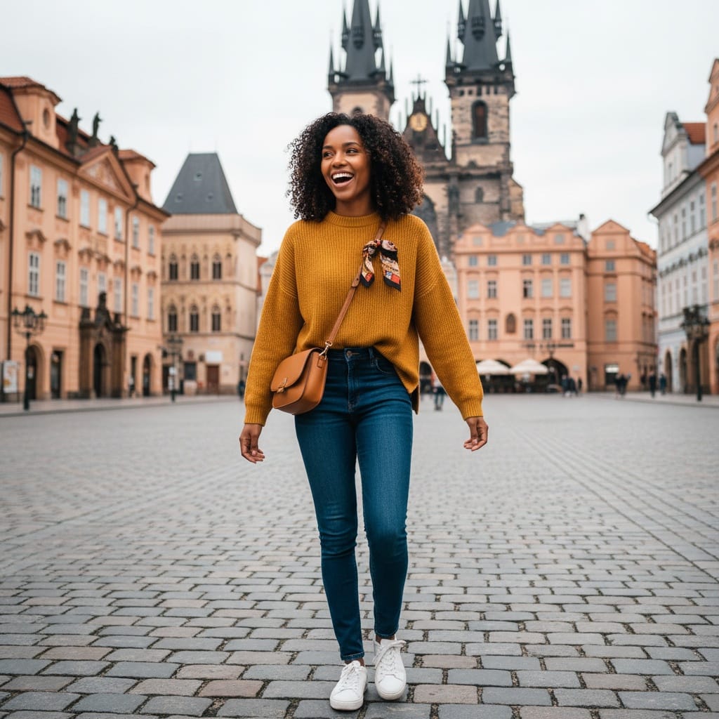 petite black woman old town square cobblestones 53230585