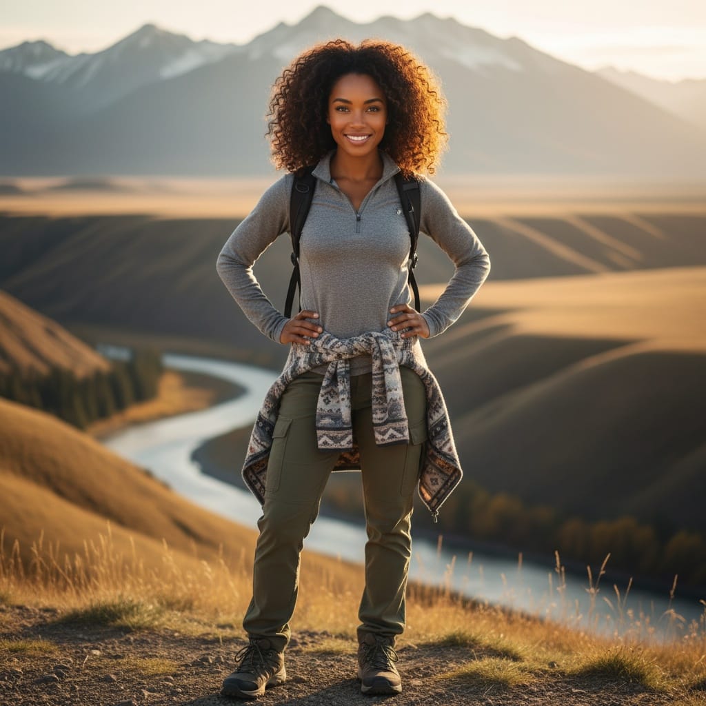 petite black woman outdoor adventure confident 59973933