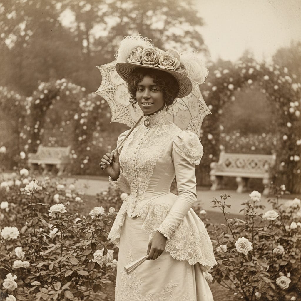 petite black woman outdoor garden portrait 98209580