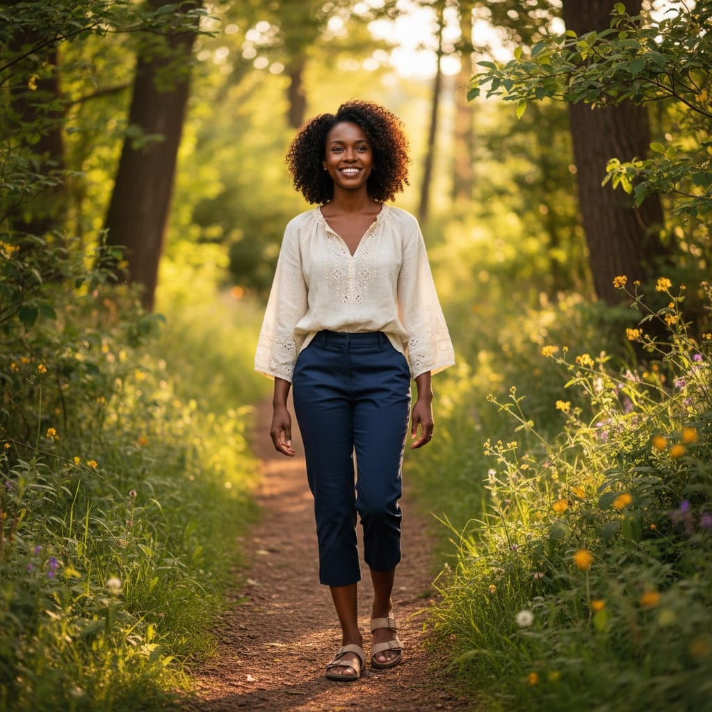 petite black woman outdoor nature walk 62480828