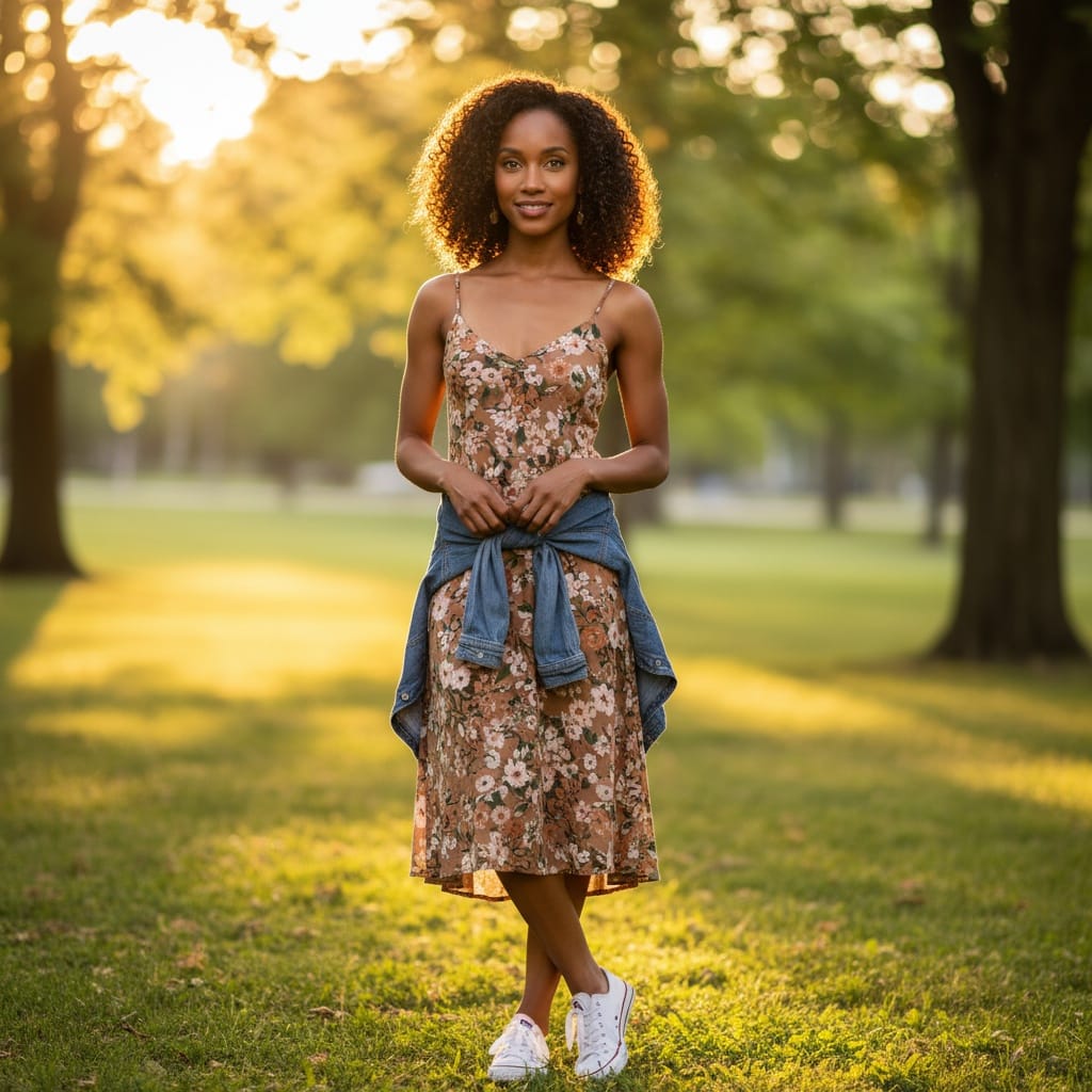 petite black woman outdoor park natural light 60546260