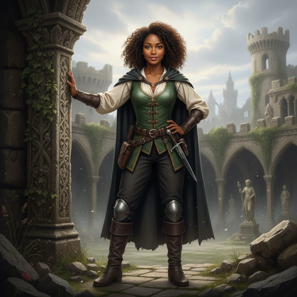petite black woman outdoor ruins adventure 50571849
