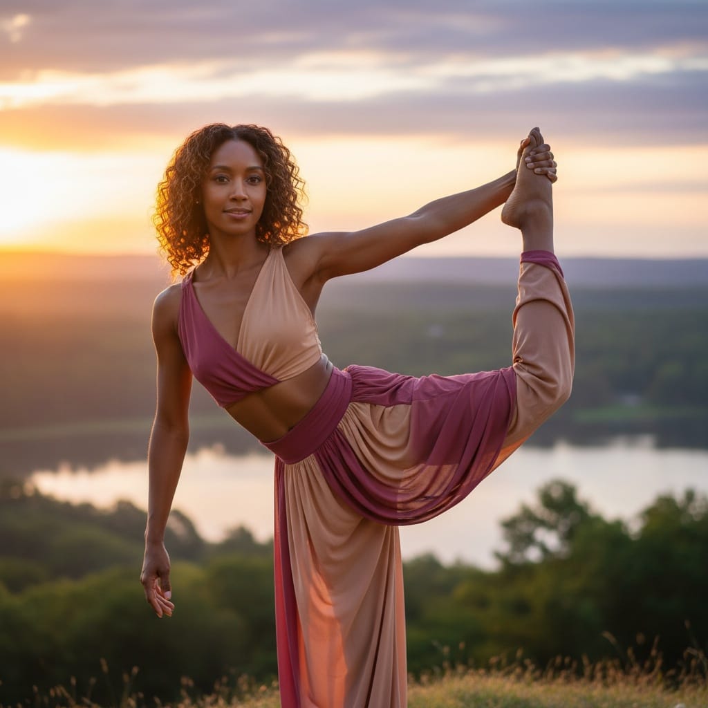 petite black woman outdoor sunrise practice 85617443