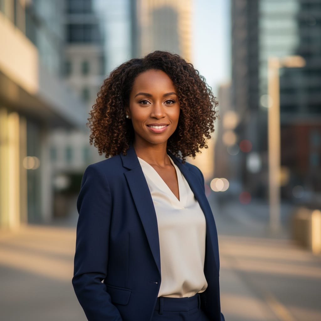 petite black woman outdoor urban professional 45015634