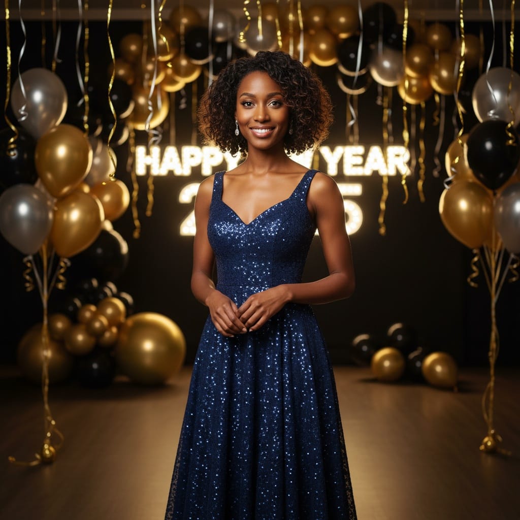 petite black woman party room full body 98479229