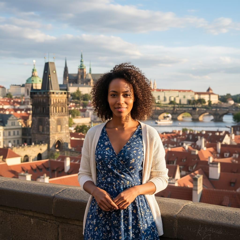 petite black woman prague castle overlook 95671418