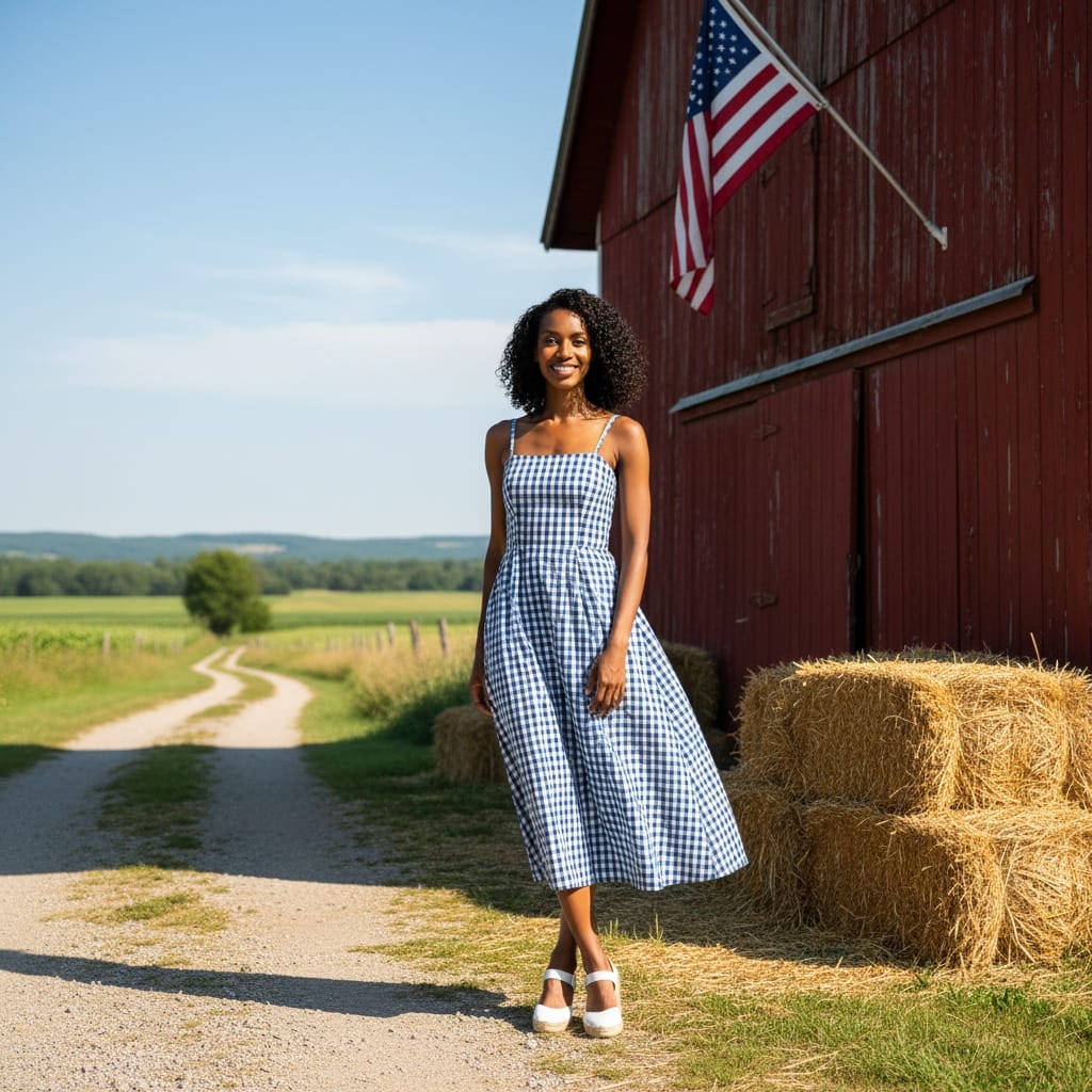 petite black woman red barn americana 29120764