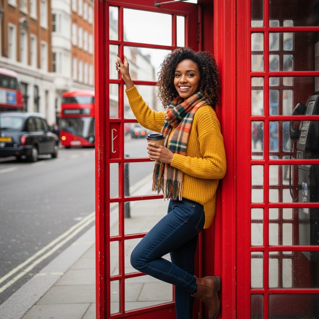 petite black woman red phone booth classic 82622600