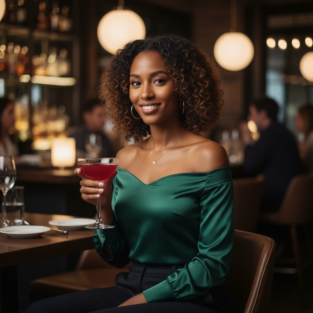 petite black woman restaurant bar social 75180102