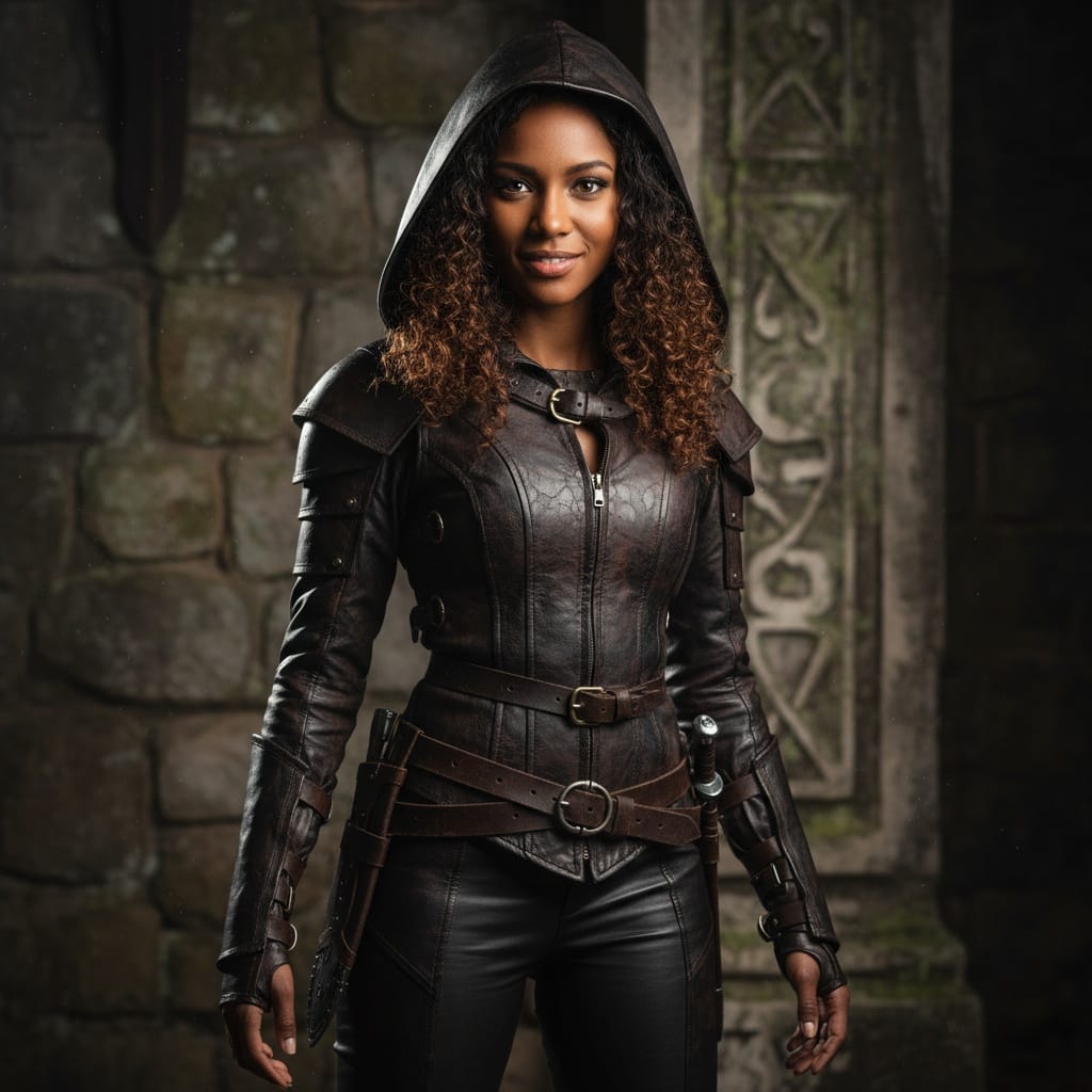 petite black woman rogue thief shadowy portrait 44976992