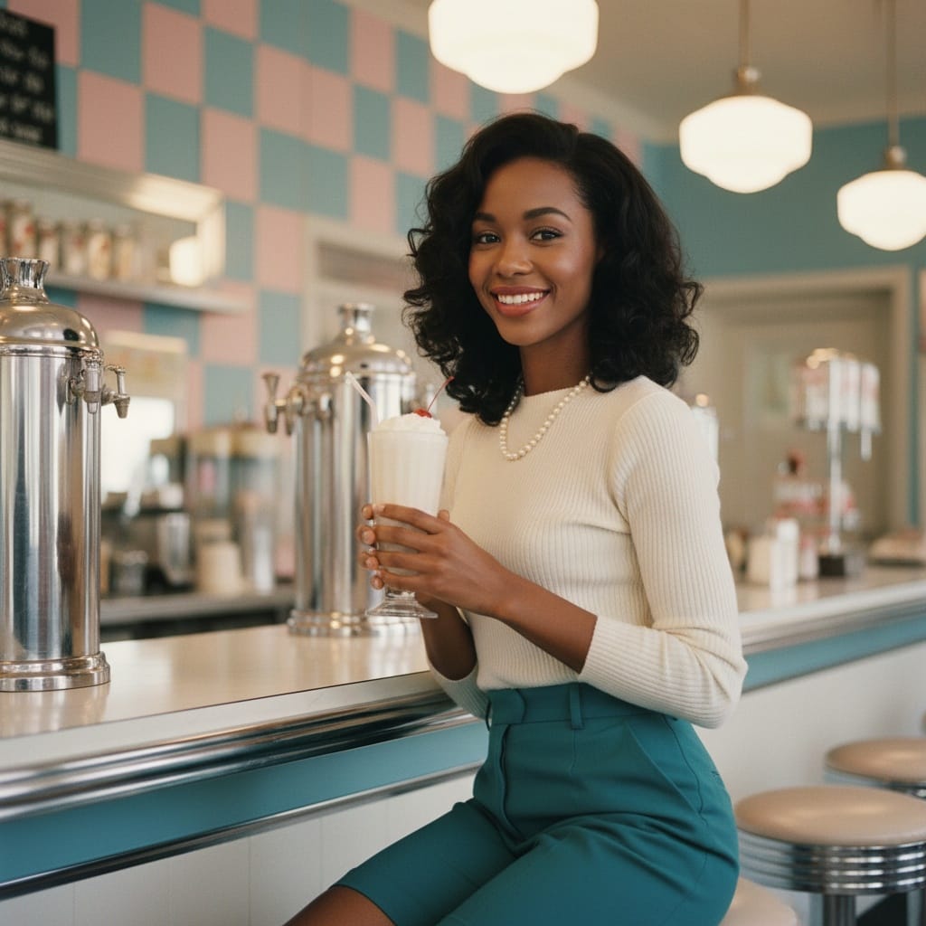 petite black woman soda fountain counter 15025284