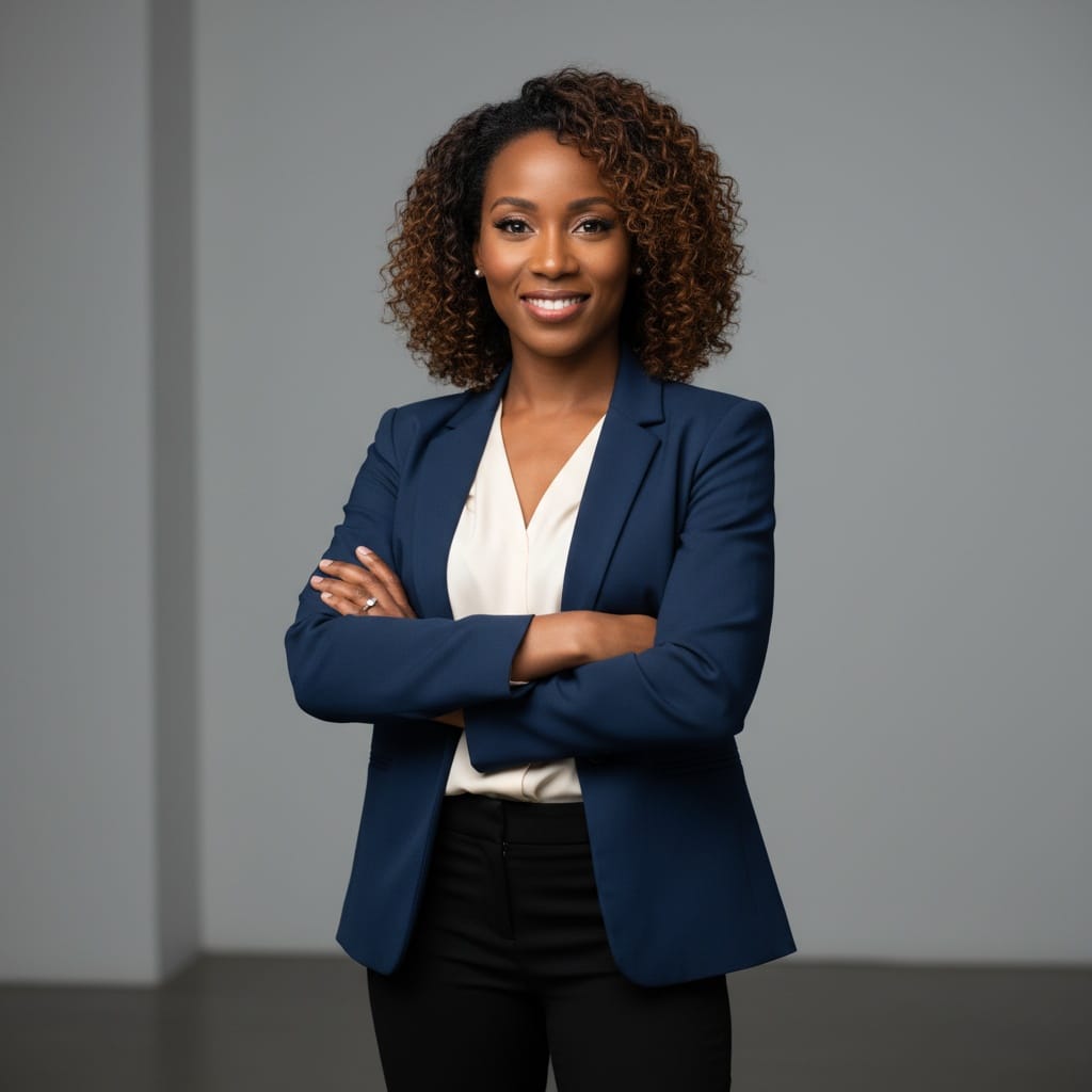 petite black woman standing arms crossed power 24548335