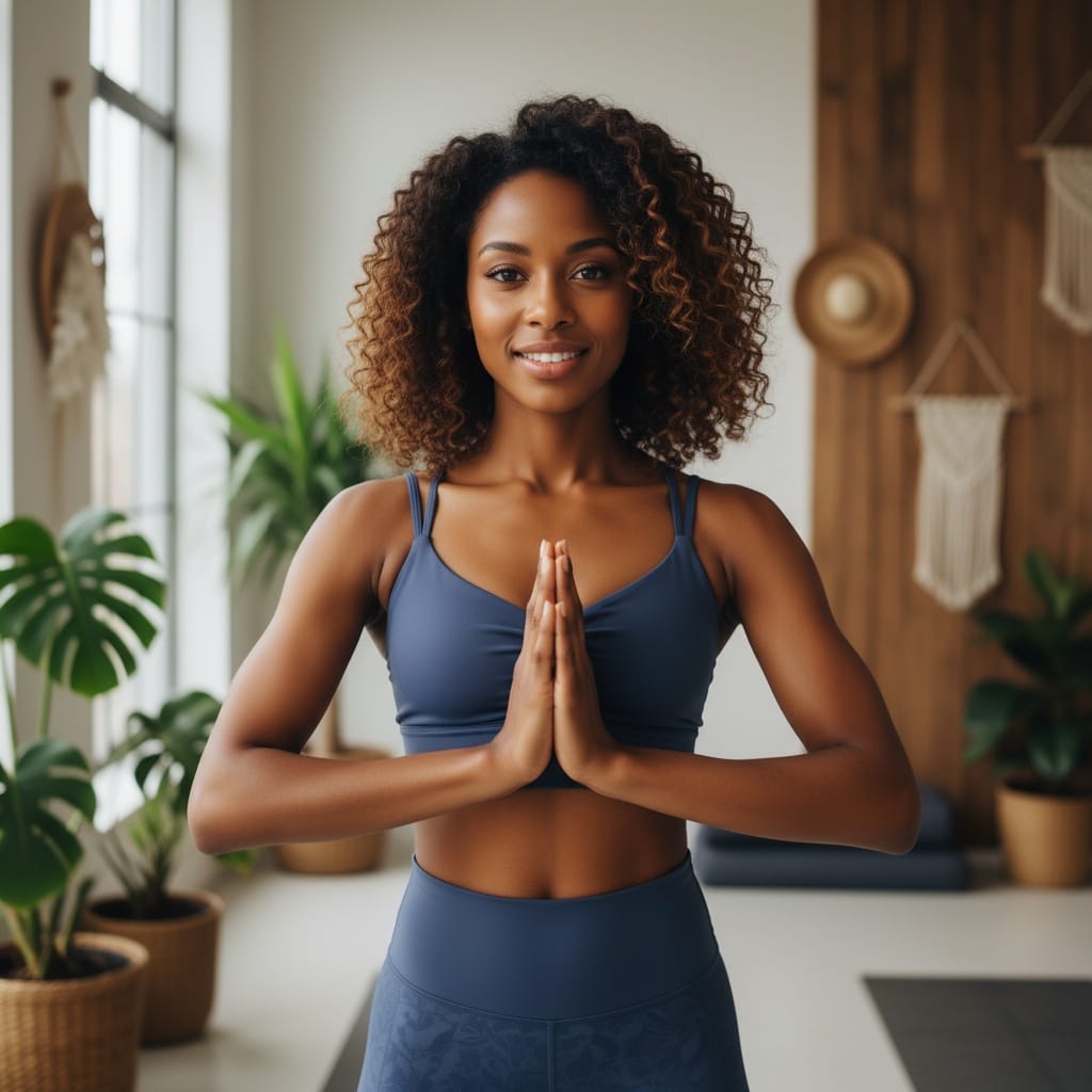 petite black woman standing welcome portrait 92523681