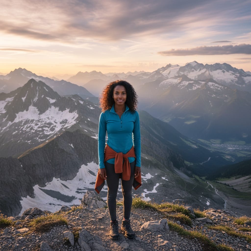 petite black woman swiss alps mountain view 17573376
