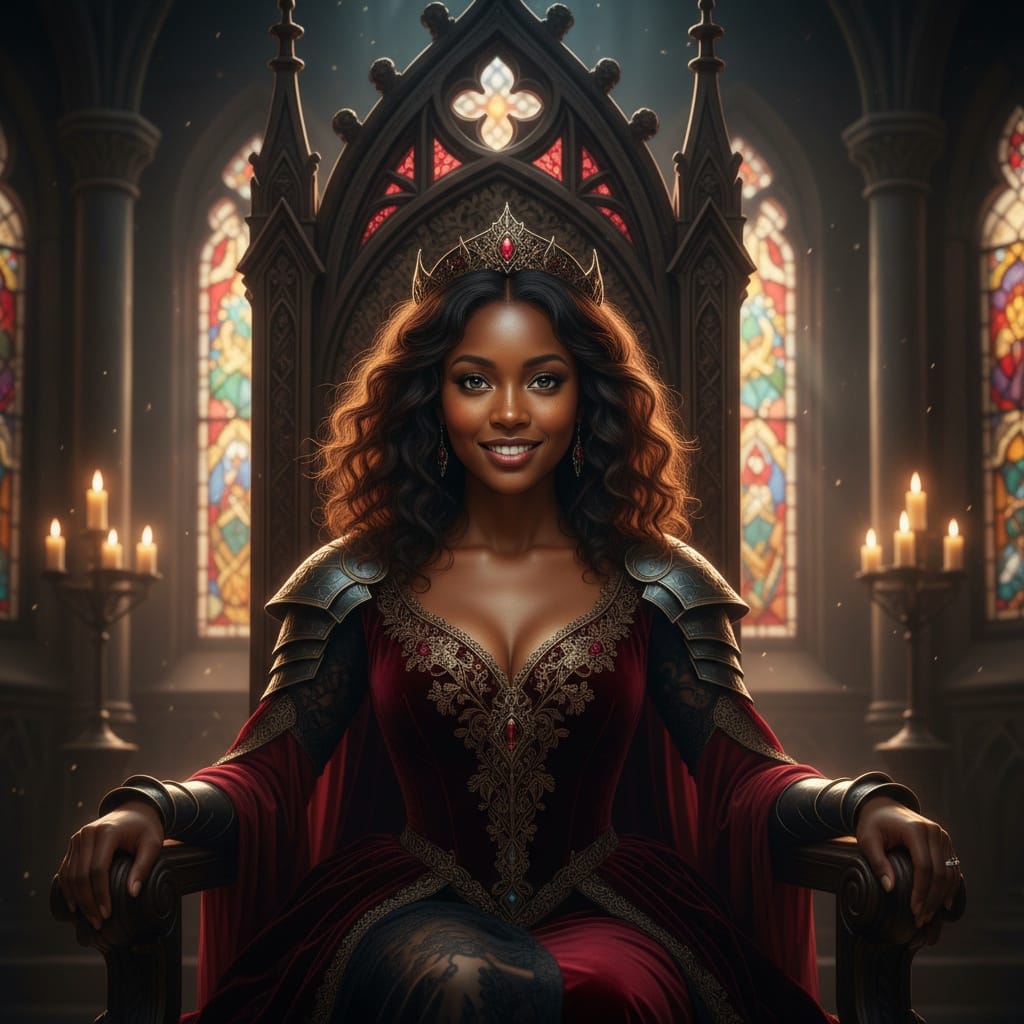petite black woman throne room regal pose 50906324