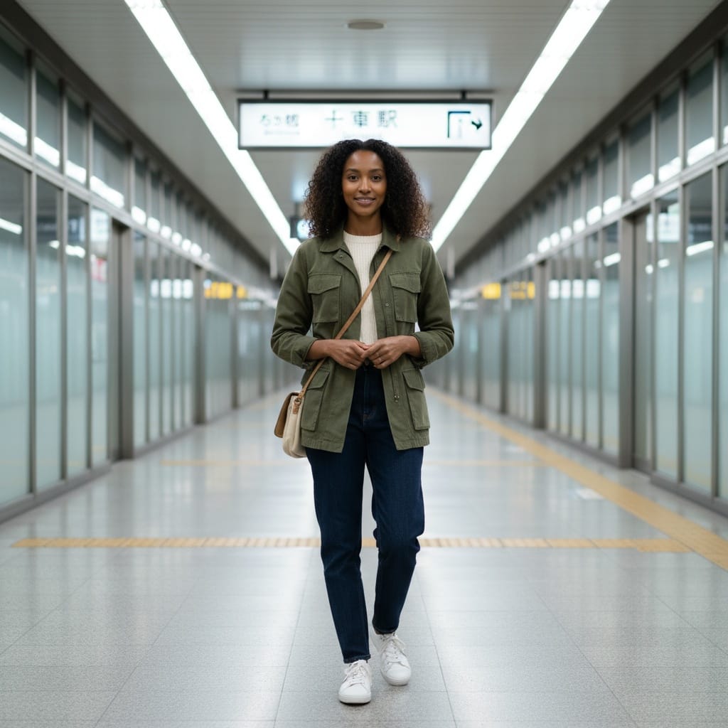 petite black woman tokyo metro platform 62719237