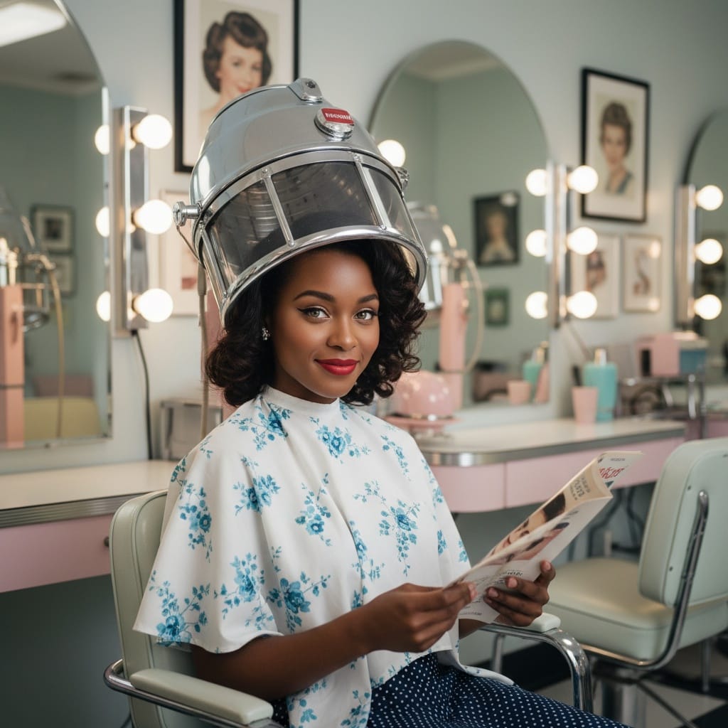 petite black woman vintage beauty salon 40718047