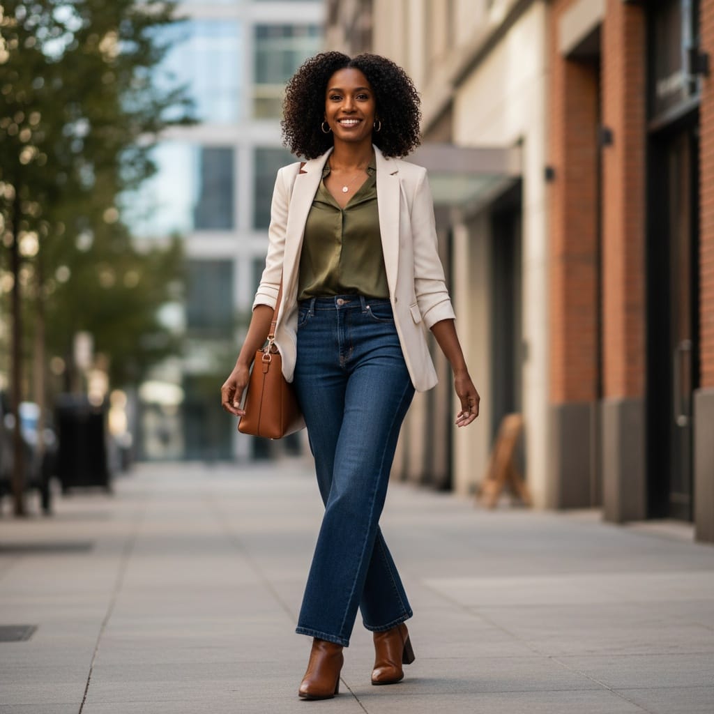 petite black woman walking urban environment 31512801