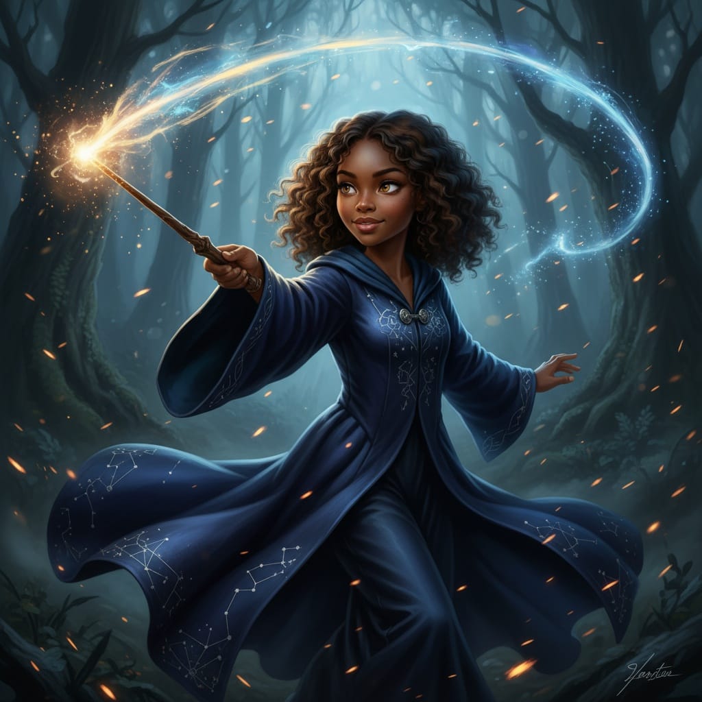 petite black woman wand casting spell 38927858