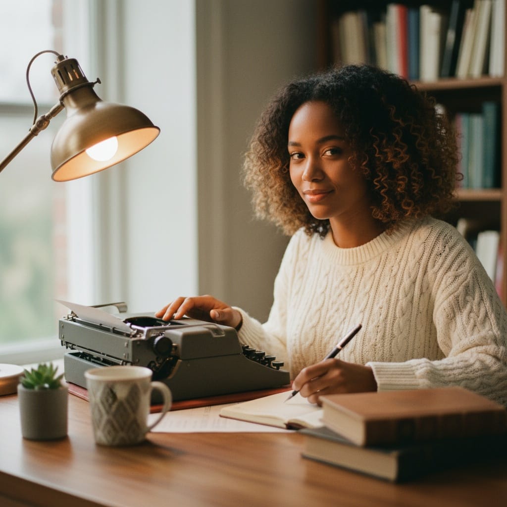 petite black woman writing desk workspace 44735717