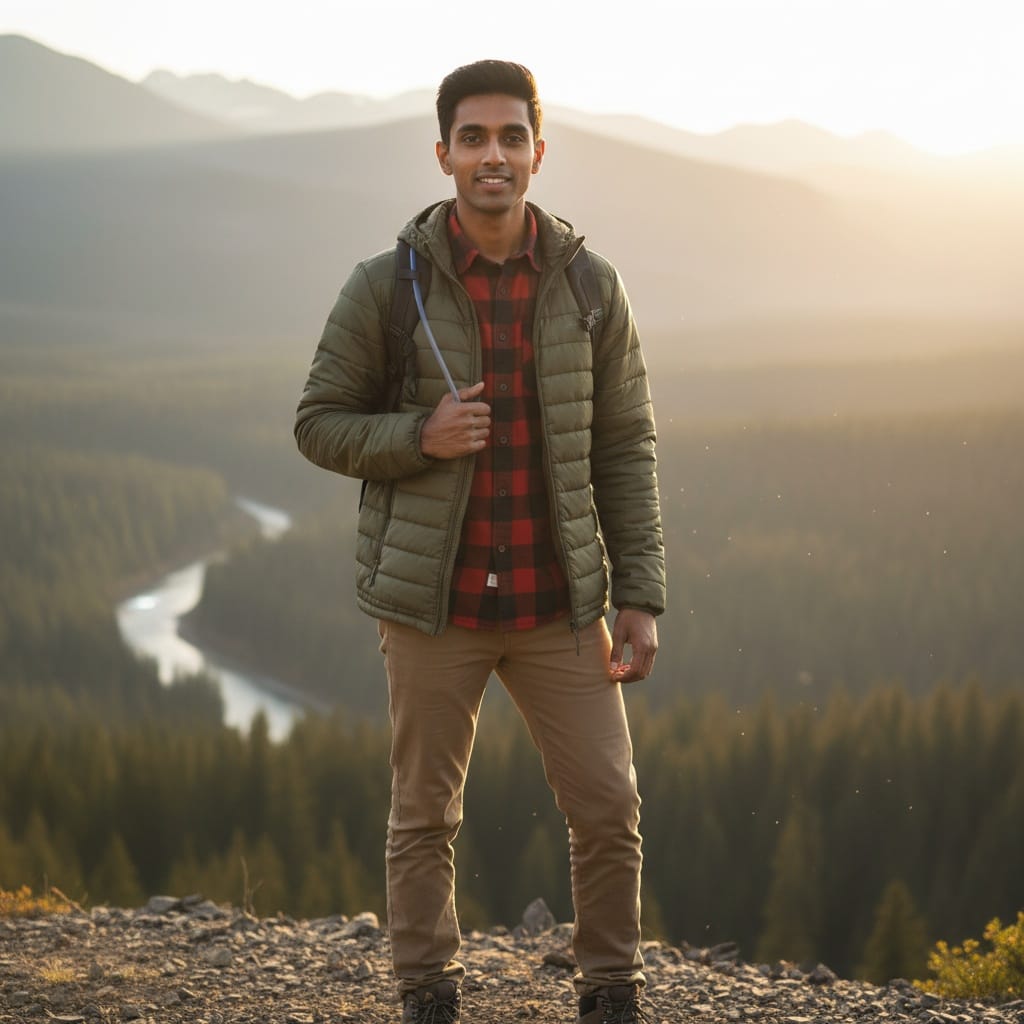 petite indian man outdoor adventure confident 73306196