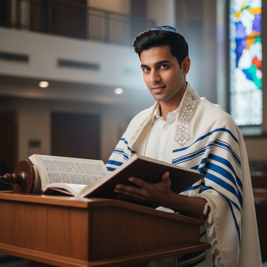 petite indian man torah reading pose 96984352