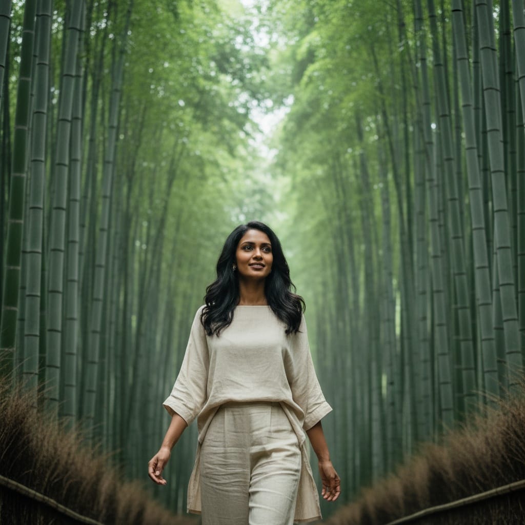petite indian woman bamboo forest arashiyama 11132599