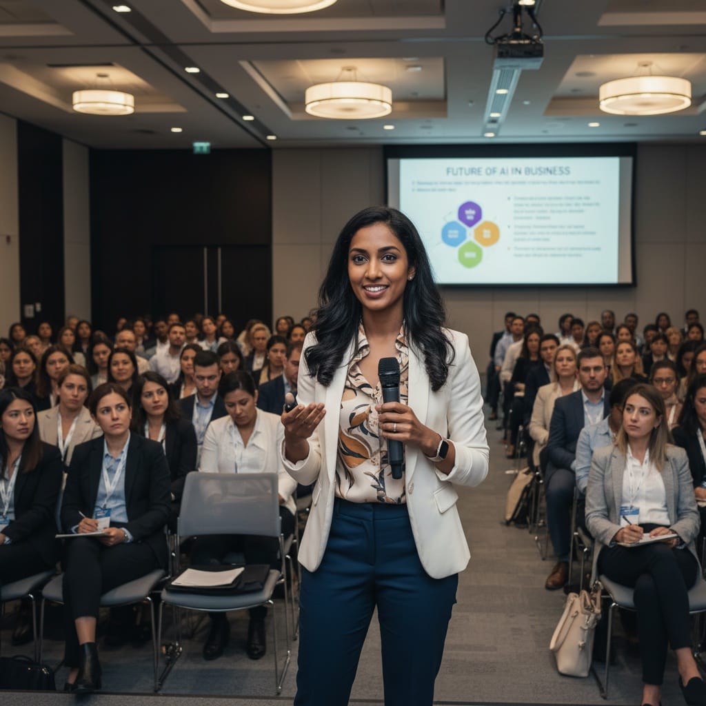 petite indian woman full room overview shot 19035425
