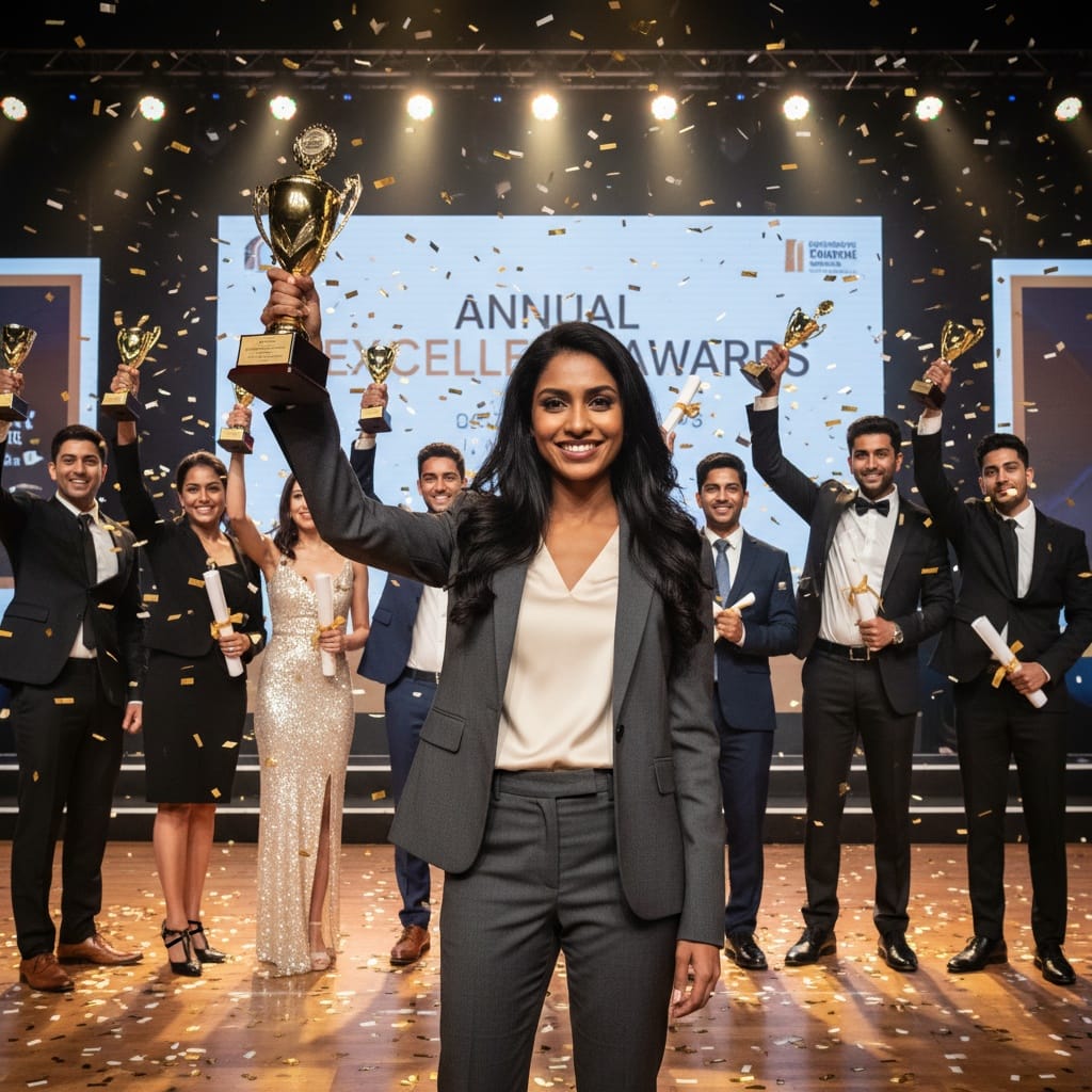 petite indian woman group winners on stage 40747648