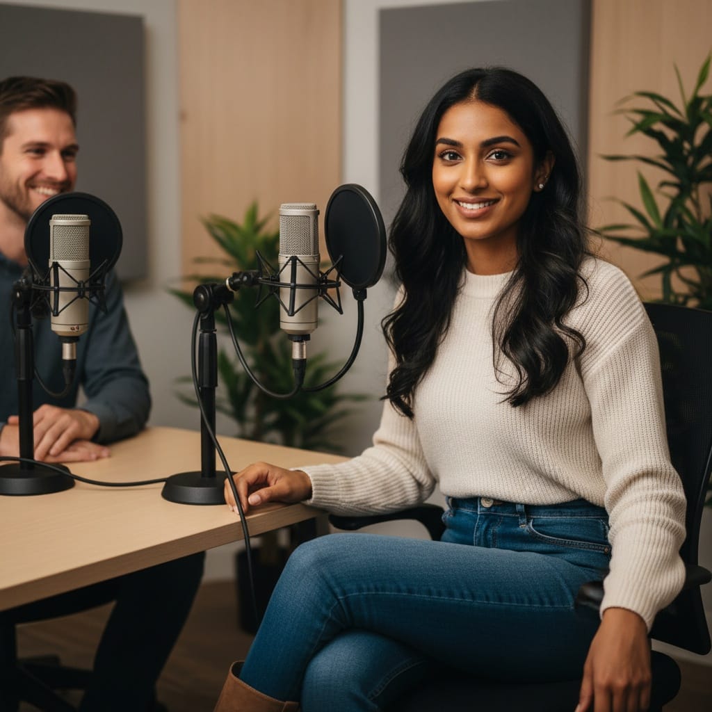 petite indian woman interview guest setup 71215833