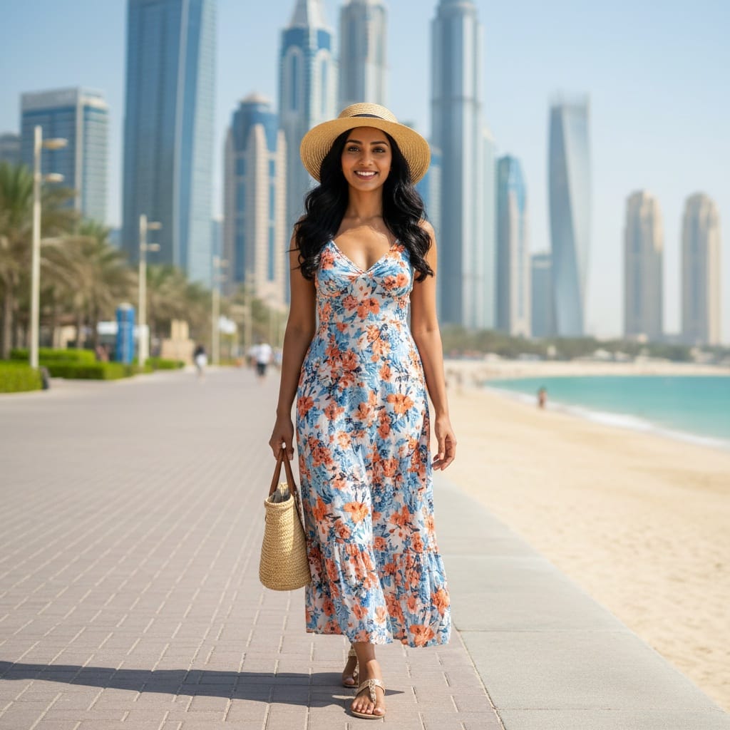 petite indian woman jumeirah beach residence walk 80547812