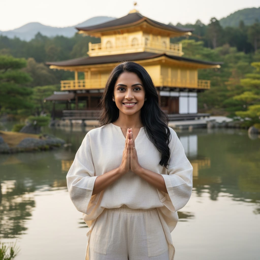 petite indian woman kinkakuji golden pavilion 49834636
