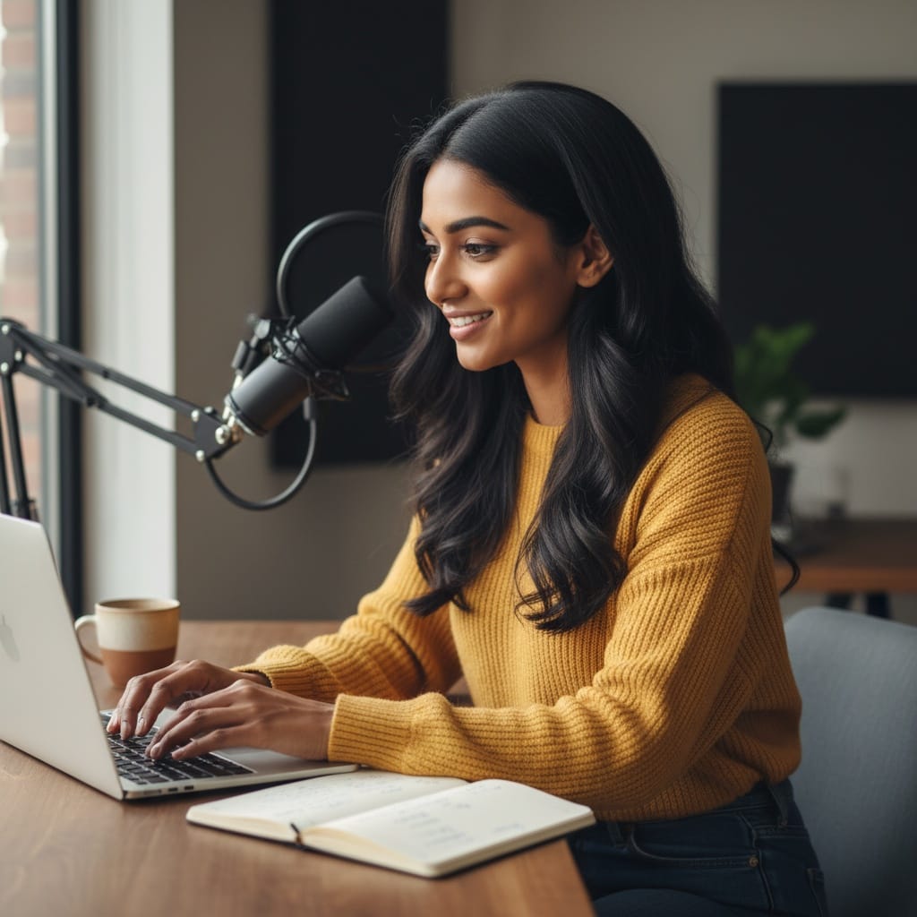 petite indian woman laptop planning content 73338983