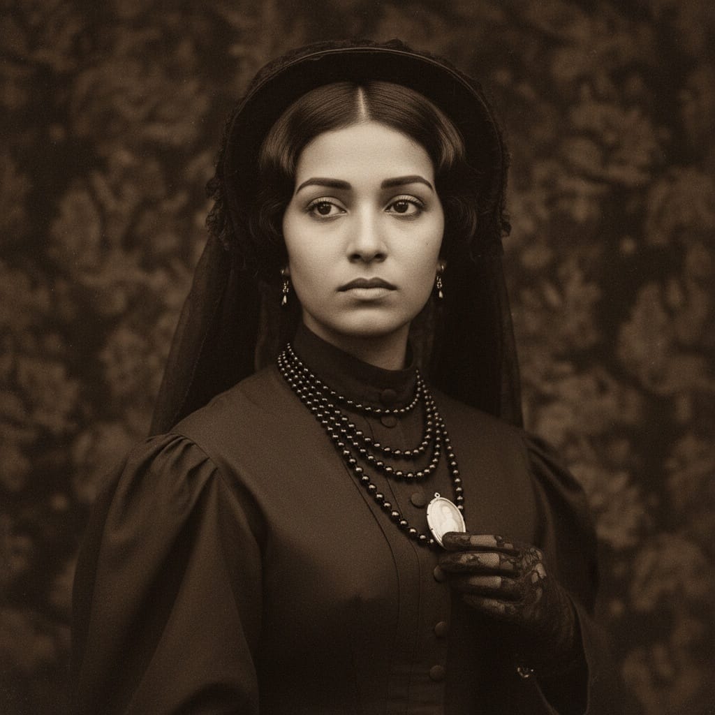 petite indian woman mourning memorial portrait 93694210