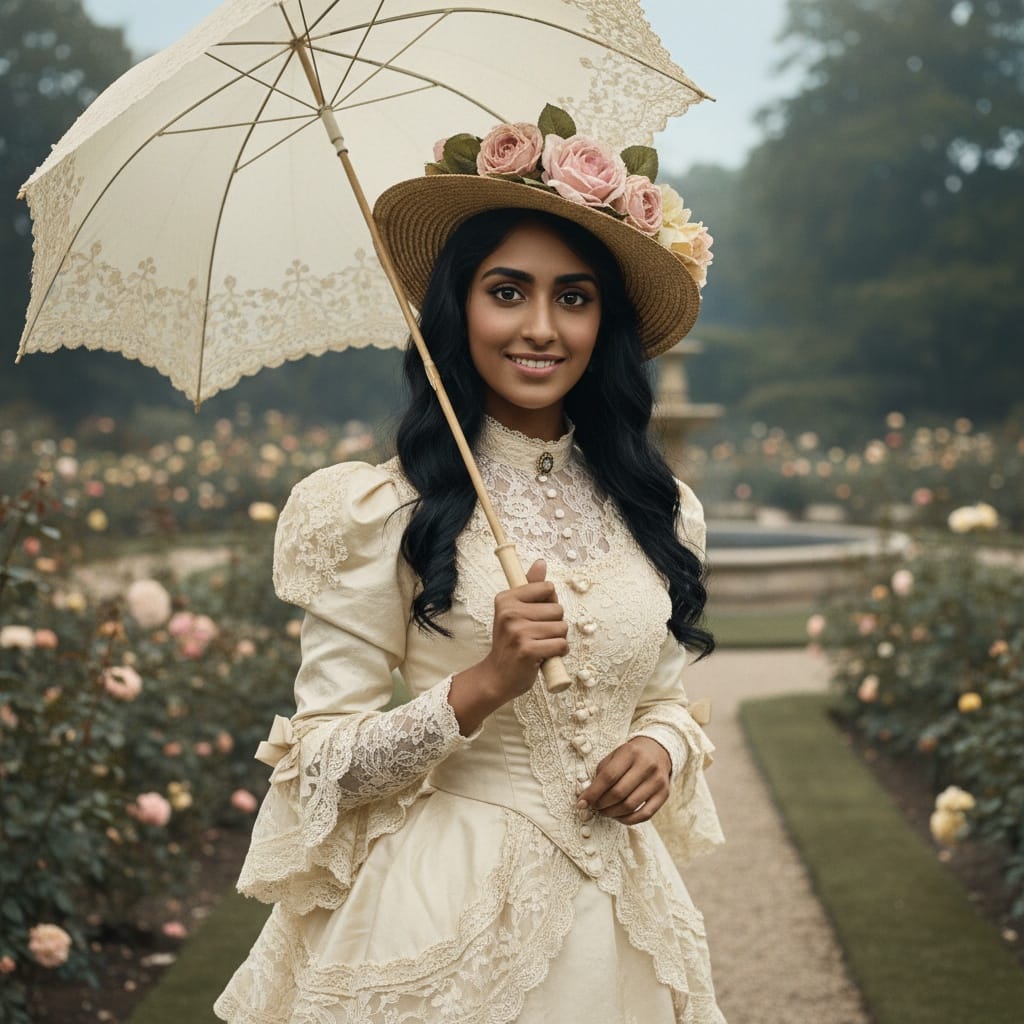 petite indian woman outdoor garden portrait 12130491