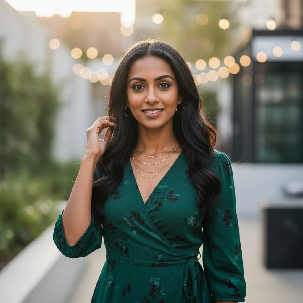 petite indian woman outdoor modern portrait 57410822