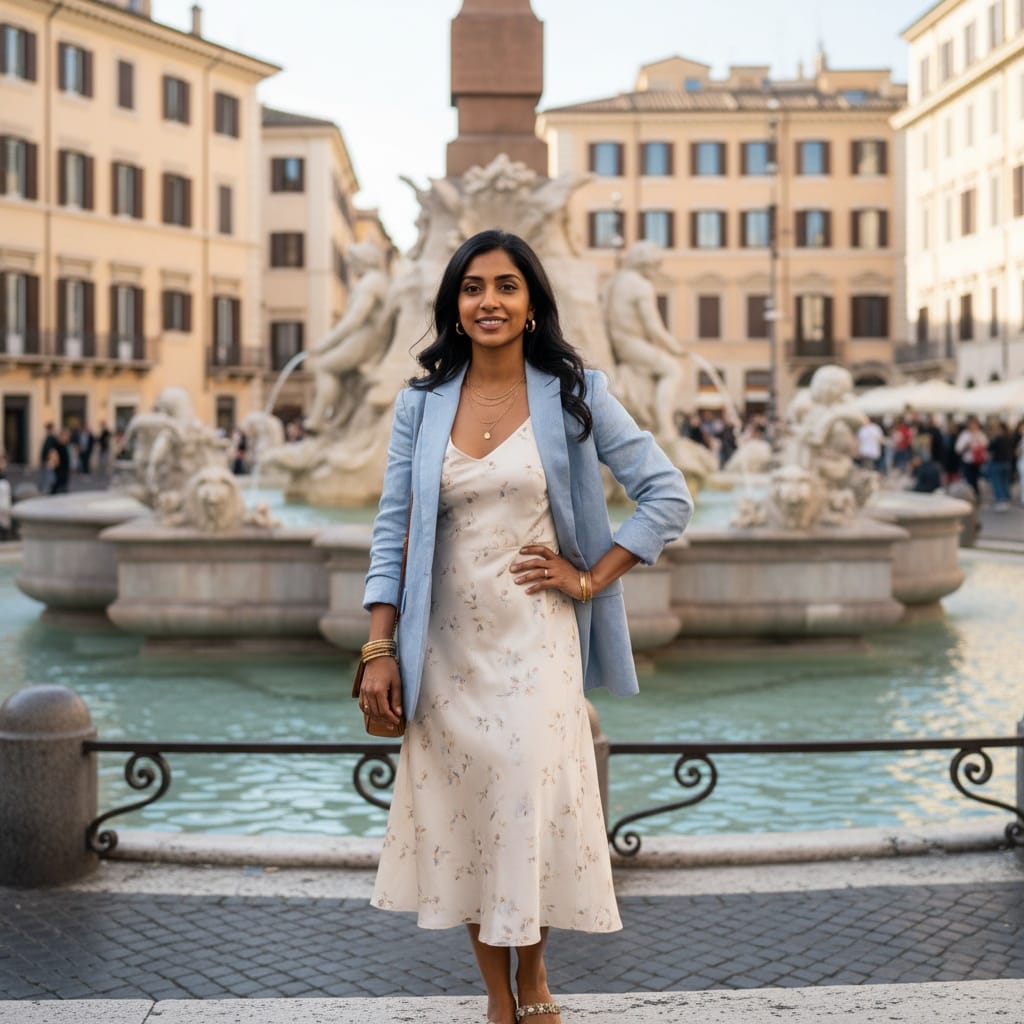 petite indian woman piazza navona fountain 36553692