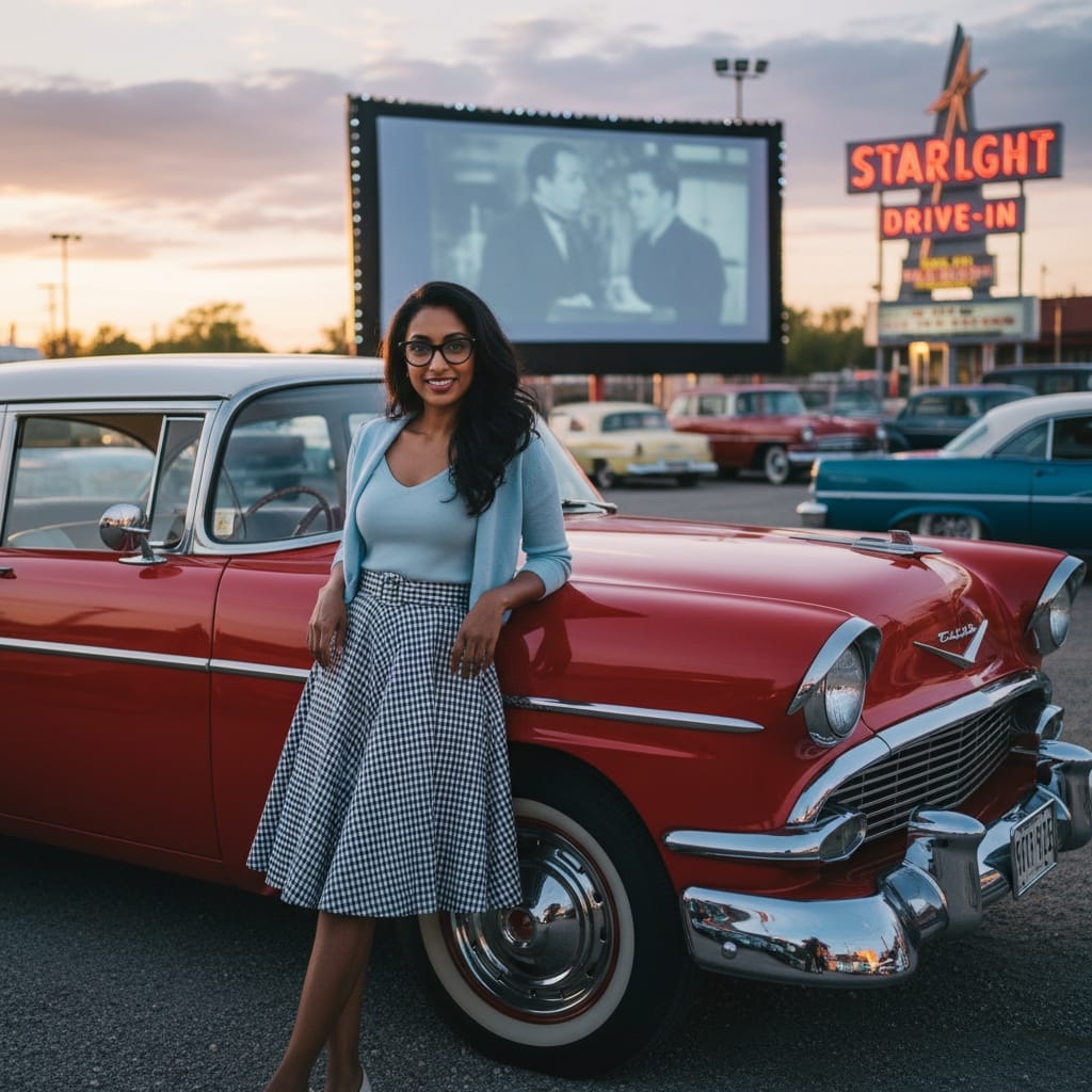petite indian woman retro drive in theater 52082441
