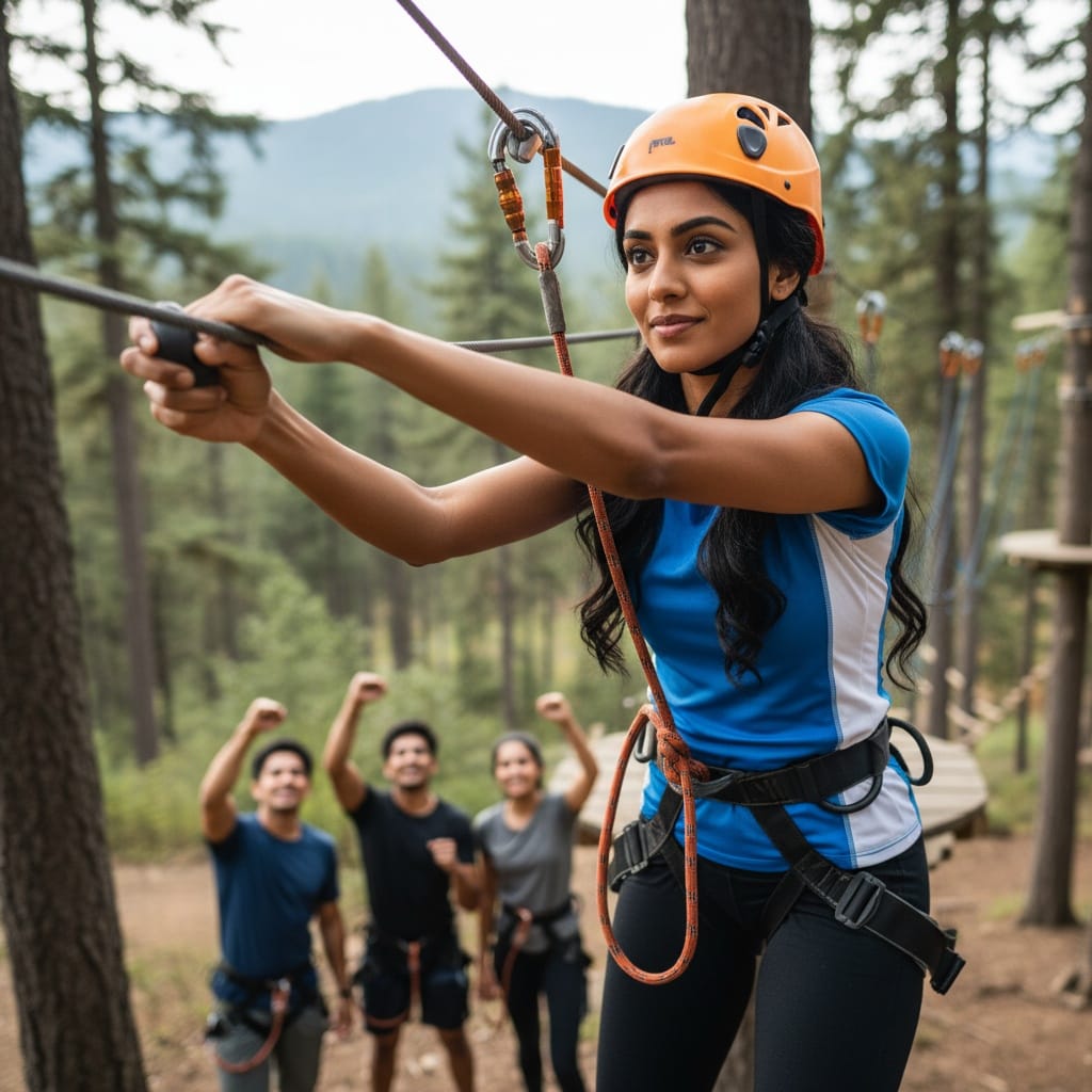 petite indian woman rope course adventure 95642019