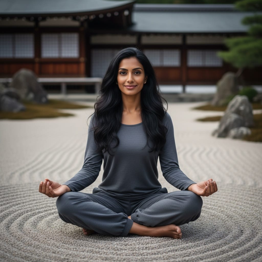 petite indian woman zen garden meditation 69685539