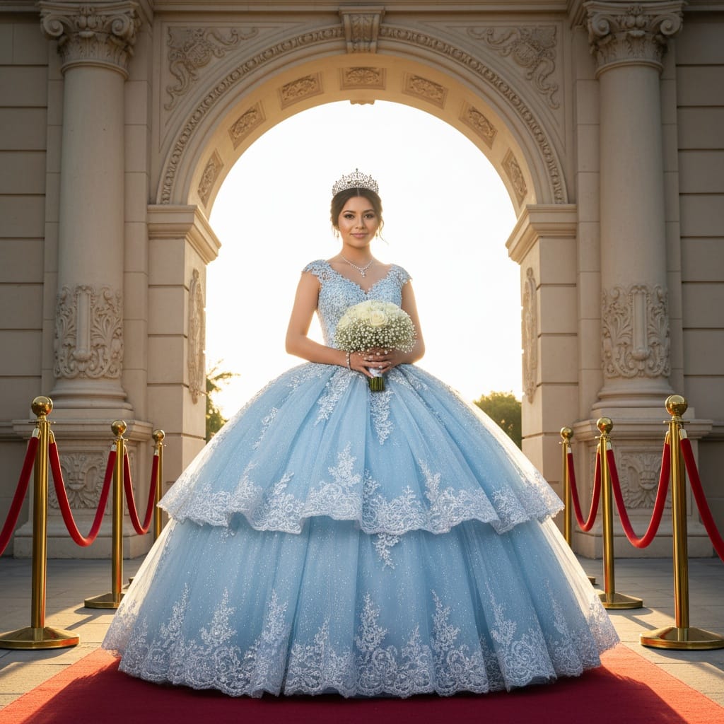 petite latina woman formal venue entrance 15442284