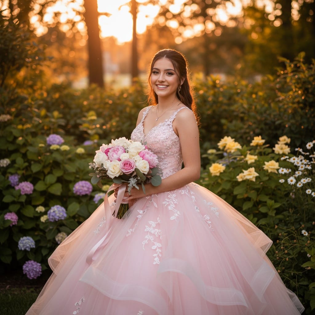 petite latina woman outdoor garden setting 41019626