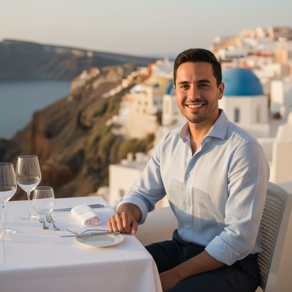 petite latino man cliffside restaurant dining 87326962