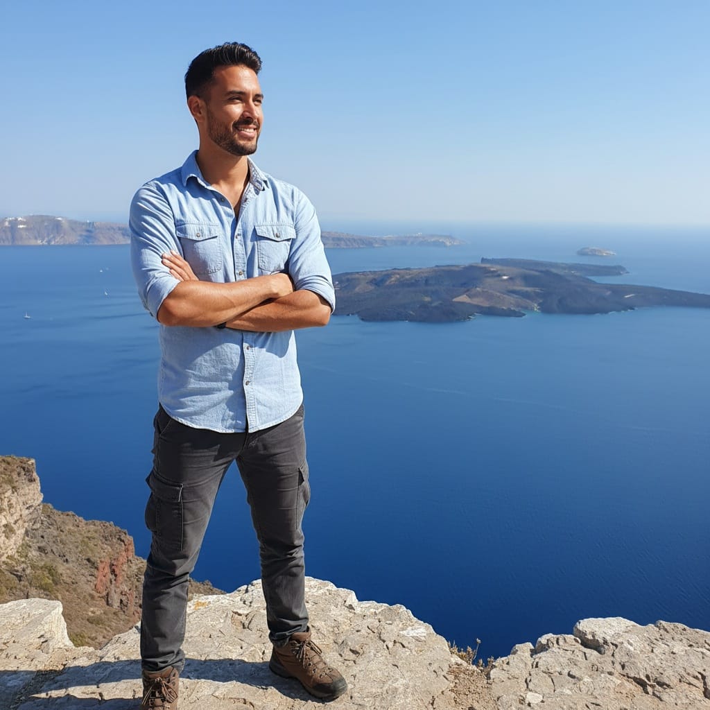 petite latino man coastal cliffside view 16060891