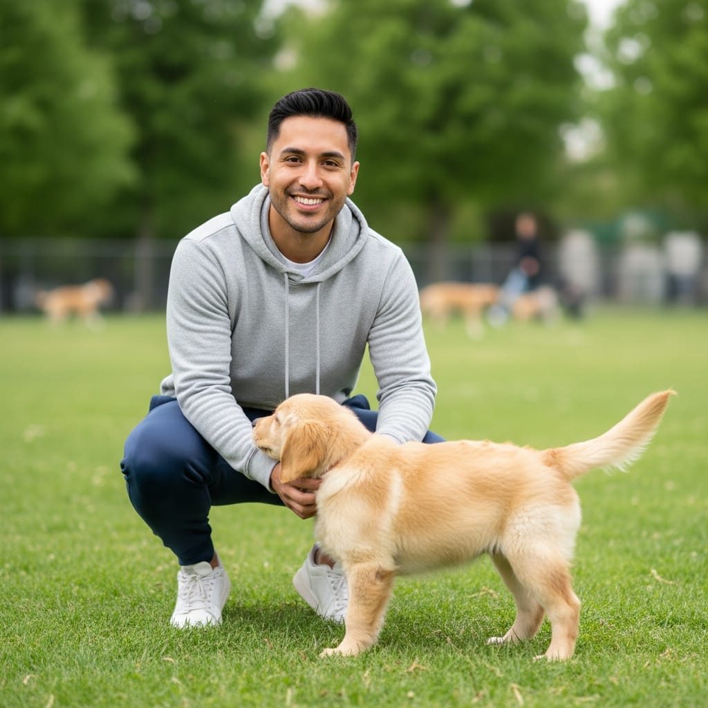 petite latino man dog park pet lover 43740388