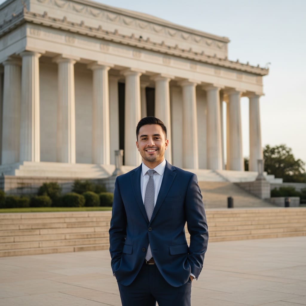 petite latino man lincoln memorial steps 63313592