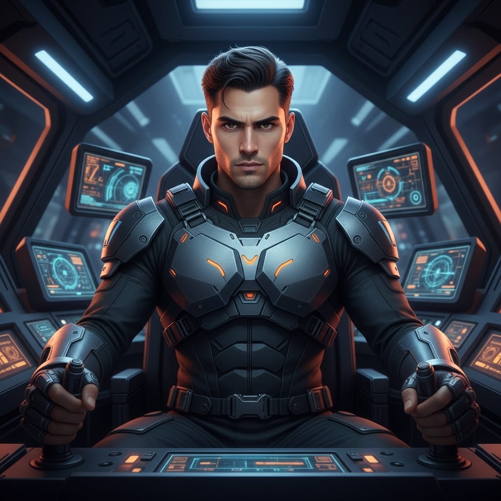 petite latino man mecha pilot cockpit 70961233