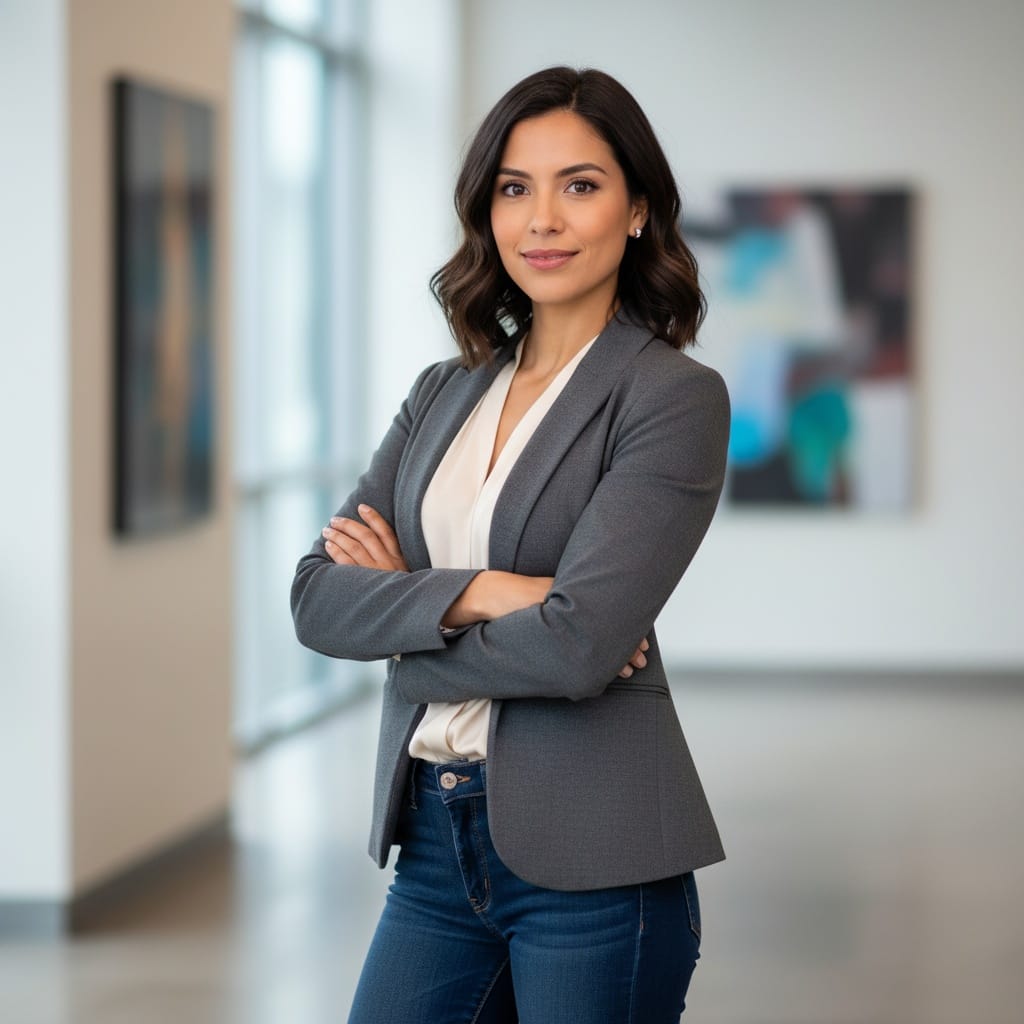 petite latino woman arms crossed power pose 90470697