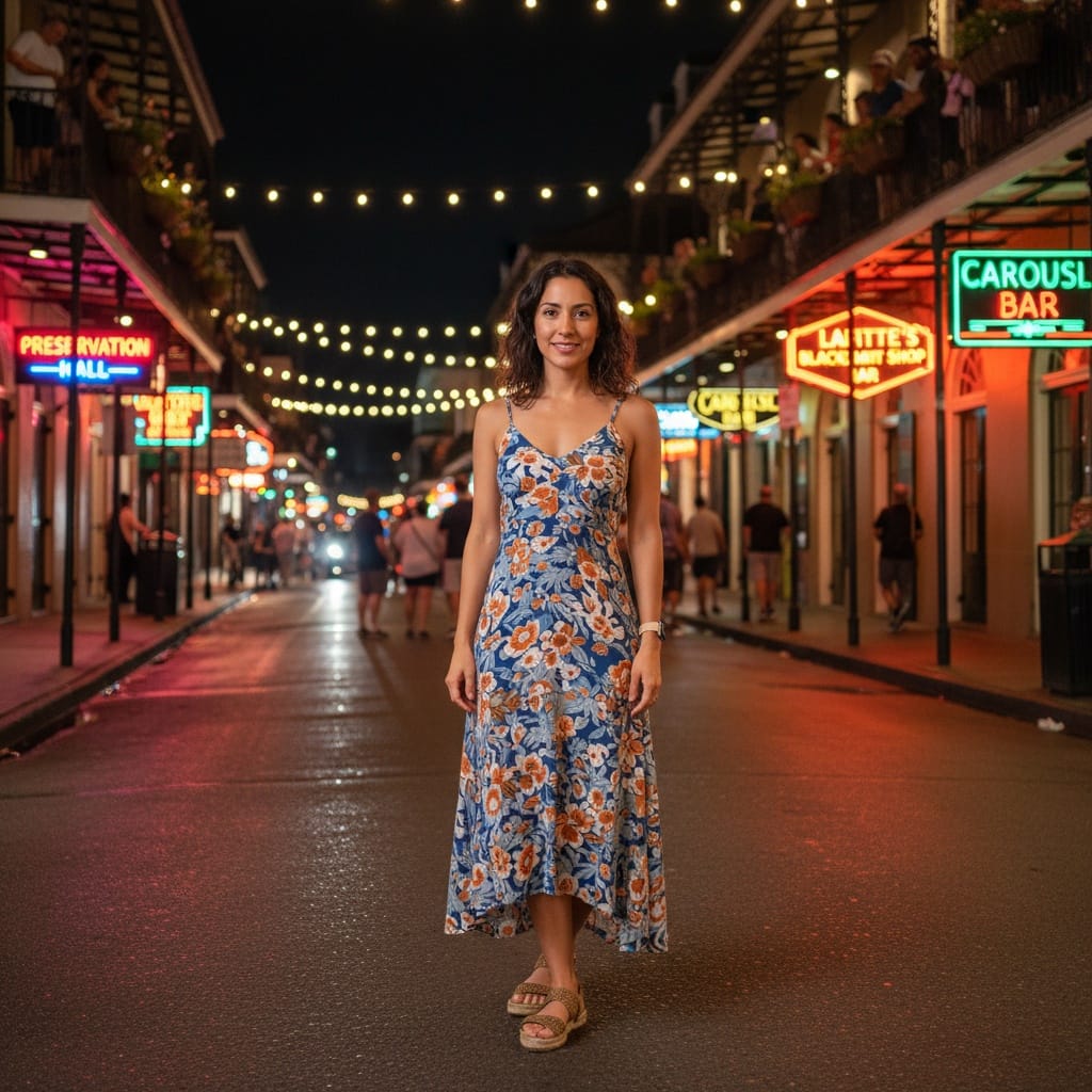 petite latino woman bourbon street neon night 26367169
